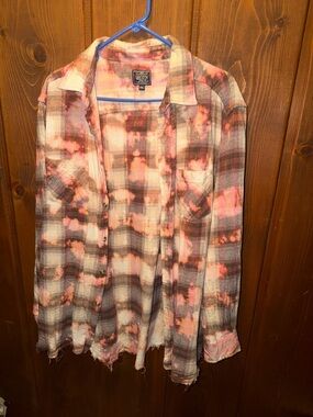 Tie-Dyed Plaid Button-Down Shirt - Pink/Brown